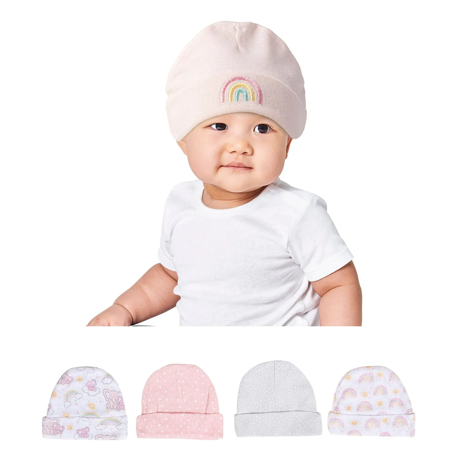 Baby Moo Princess Perfection Infants Ultra Soft 100% Cotton All Season Pack of 5 Caps - Pink