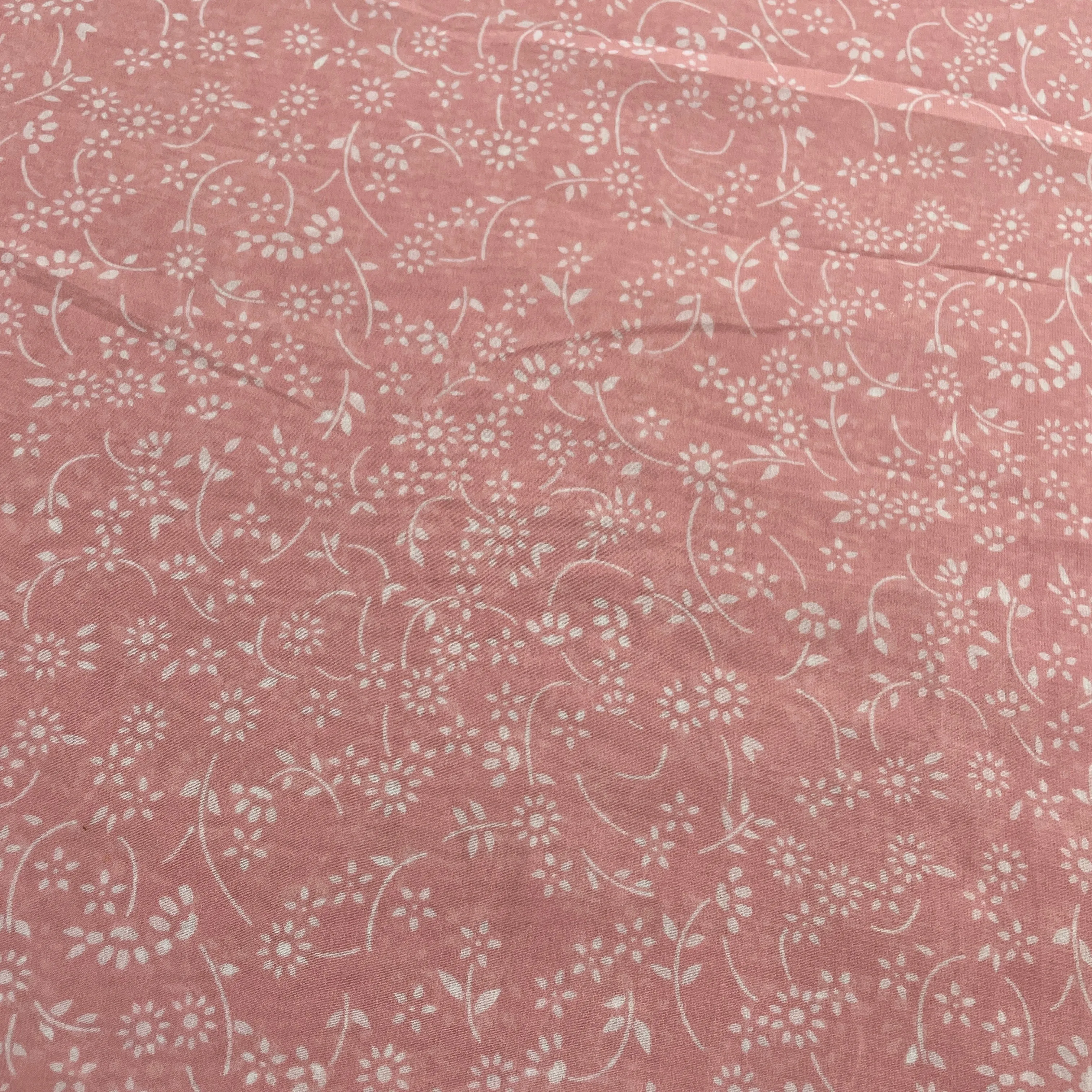 Baby Pink White Floral Print georgette Fabric