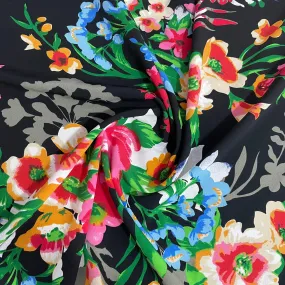 Black & Multicolor Floral Print Geogrette Fabric