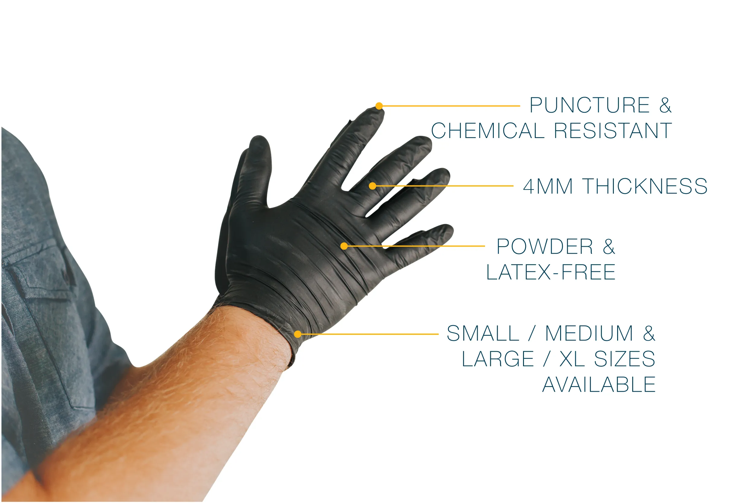 Black Nitrile Disposable Work Gloves, Latex & Powder Free - Box of 100