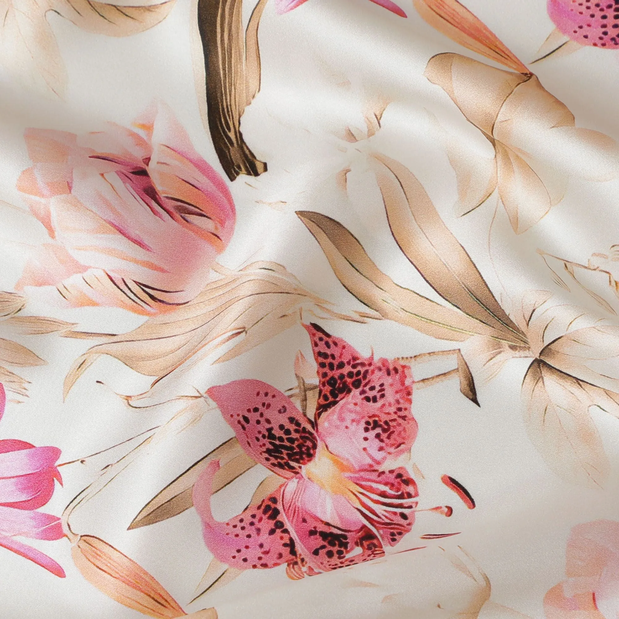 Blushing Orchid Silk Satin Fabric - Exquisite Italian Print, 140cm Wide - Shop Premium Textiles Online-D18319