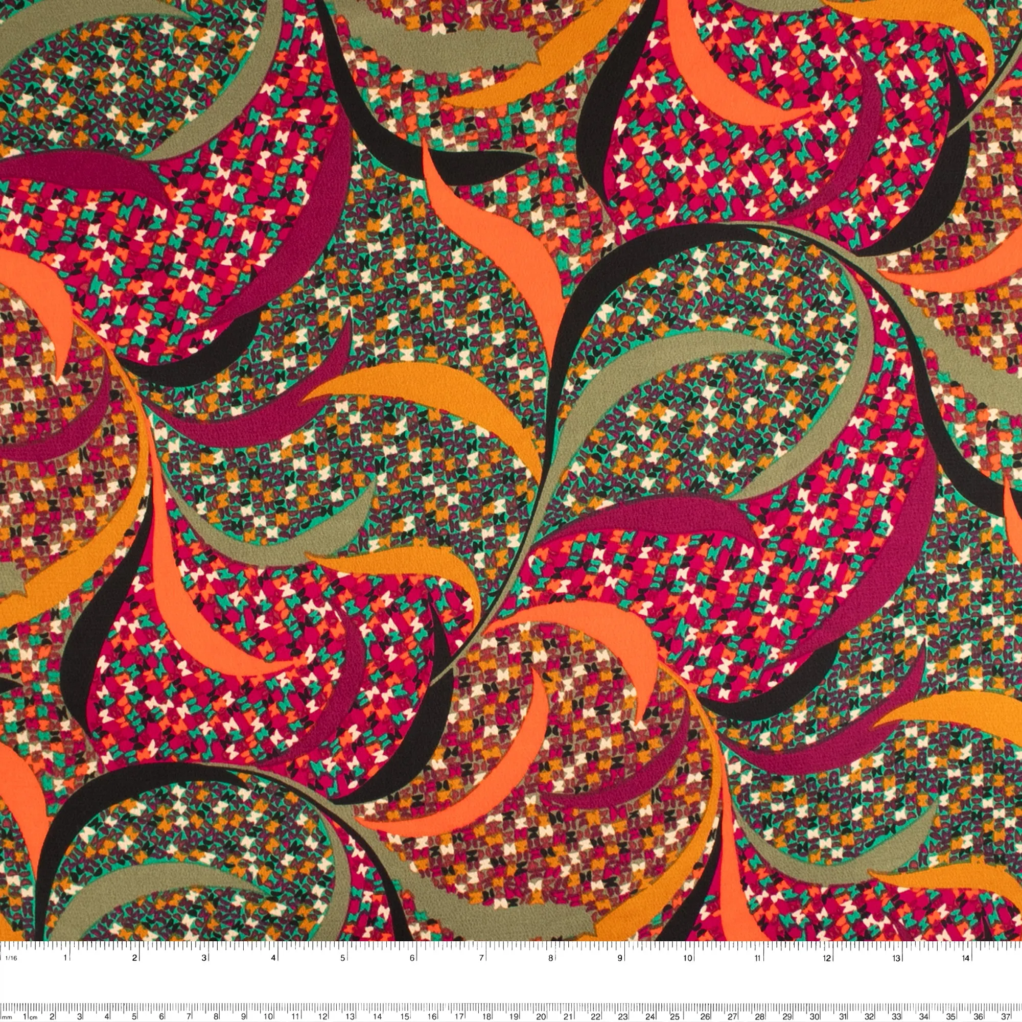 BUBBLE SHINE Printed Polyester - Leafs - Orange