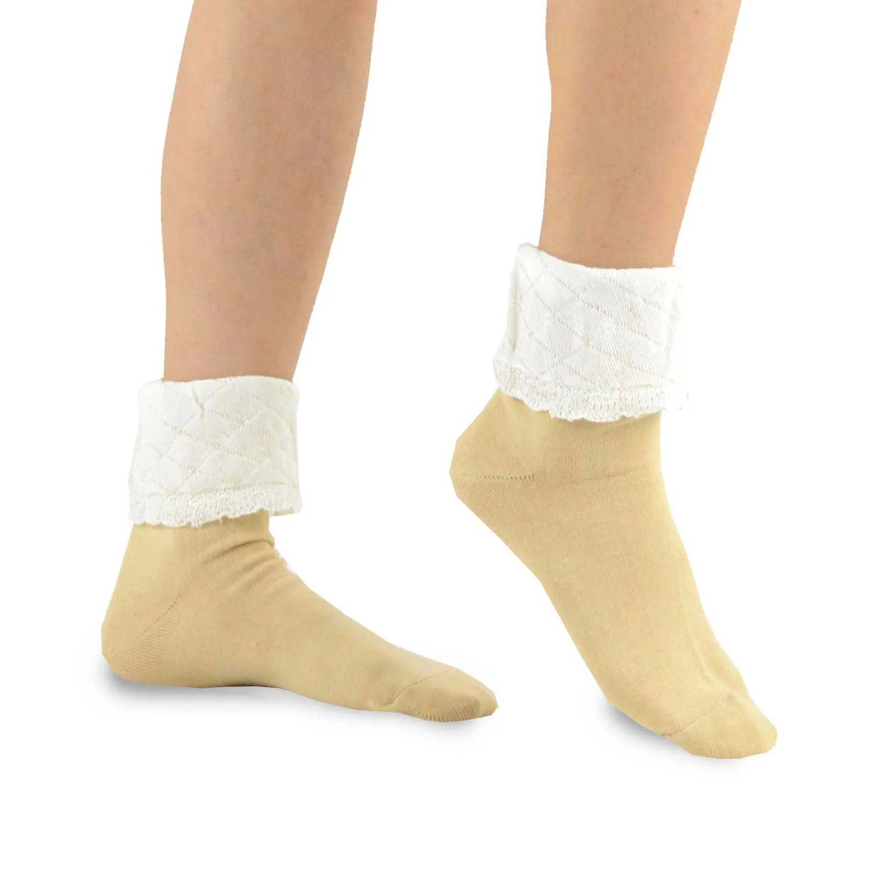 Casual Cotton Short Crew Lace Turn Cuff Socks