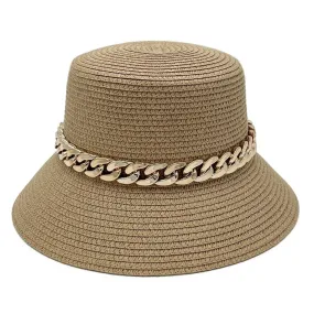 Classic Camel Bucket Hat Gold Tone Chain Detail