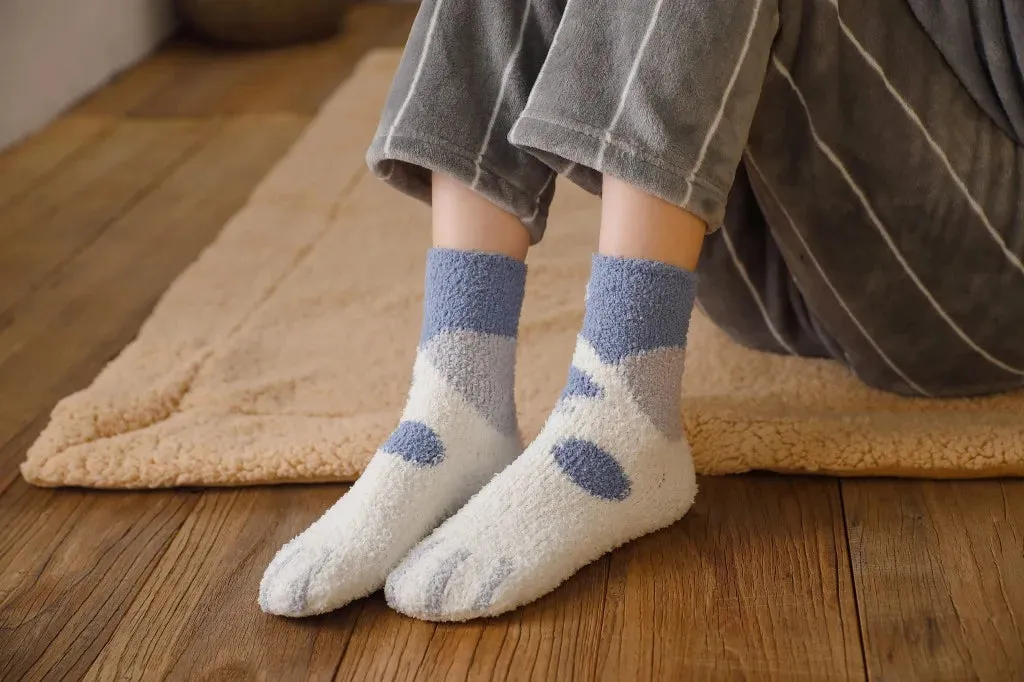 Cute Fluffy Pastel Cat Paw House Thick Socks