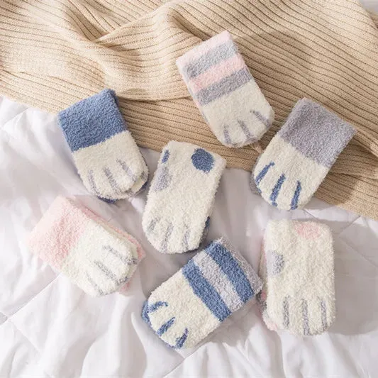 Cute Fluffy Pastel Cat Paw House Thick Socks