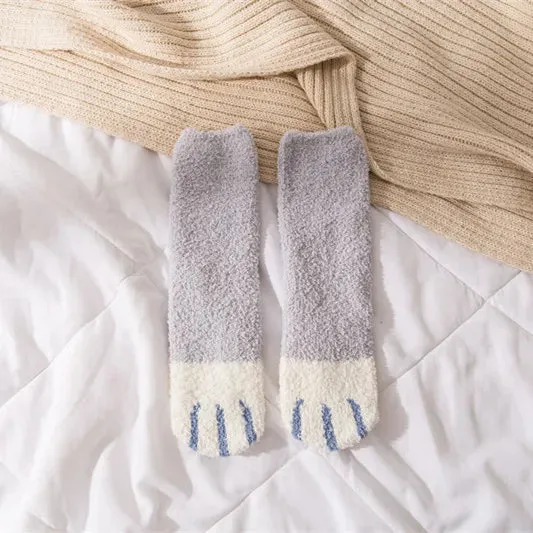 Cute Fluffy Pastel Cat Paw House Thick Socks