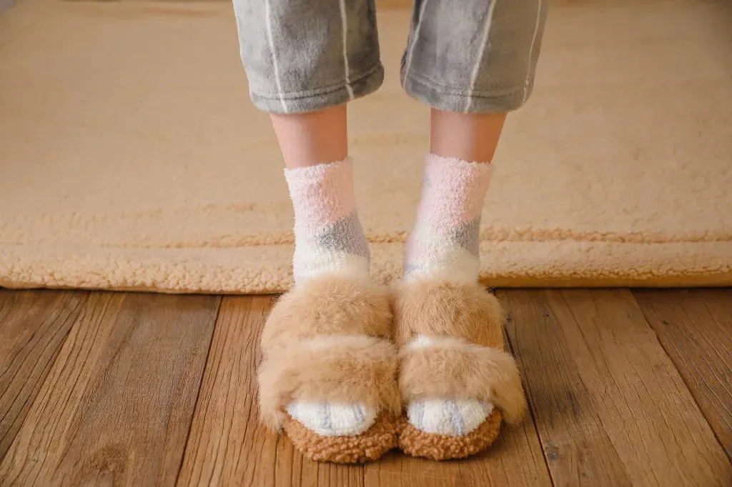 Cute Fluffy Pastel Cat Paw House Thick Socks