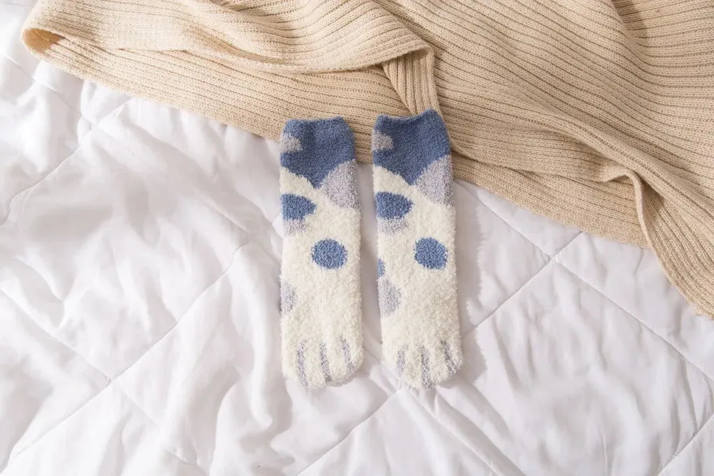 Cute Fluffy Pastel Cat Paw House Thick Socks