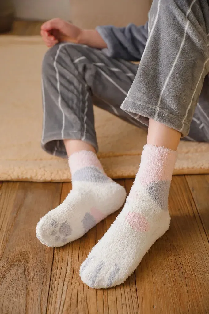 Cute Fluffy Pastel Cat Paw House Thick Socks