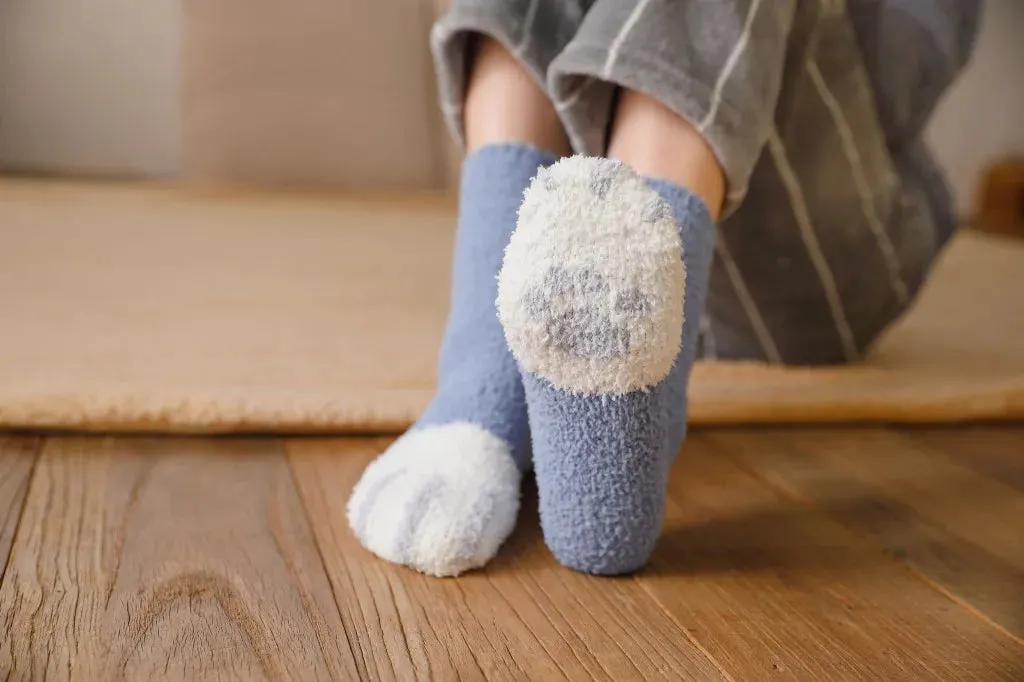 Cute Fluffy Pastel Cat Paw House Thick Socks