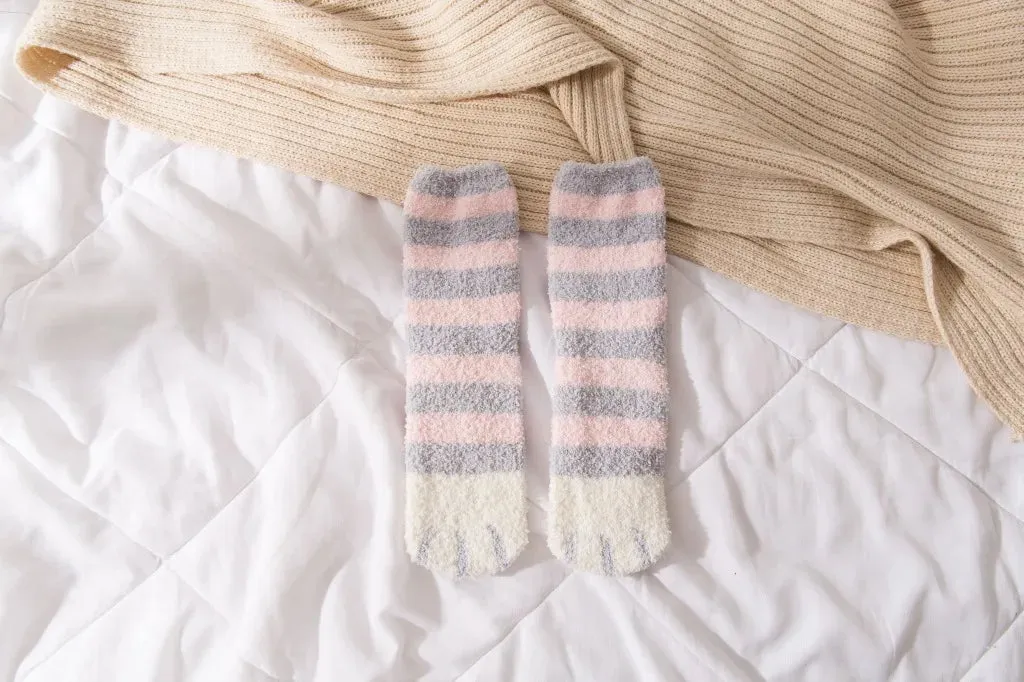 Cute Fluffy Pastel Cat Paw House Thick Socks