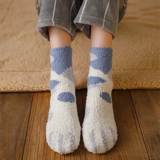 Cute Fluffy Pastel Cat Paw House Thick Socks