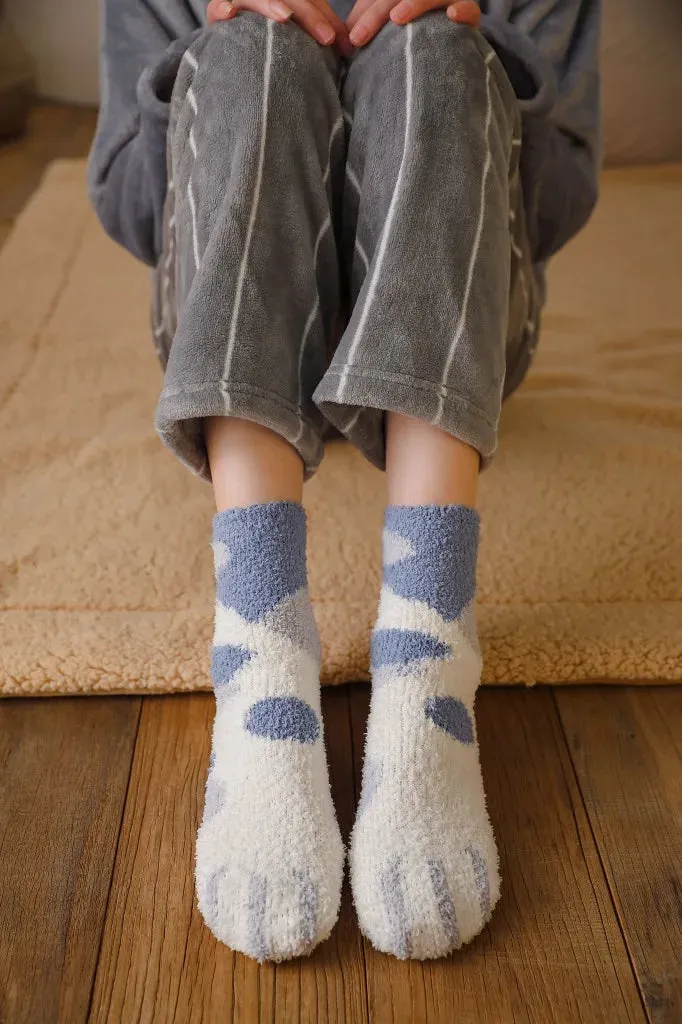 Cute Fluffy Pastel Cat Paw House Thick Socks