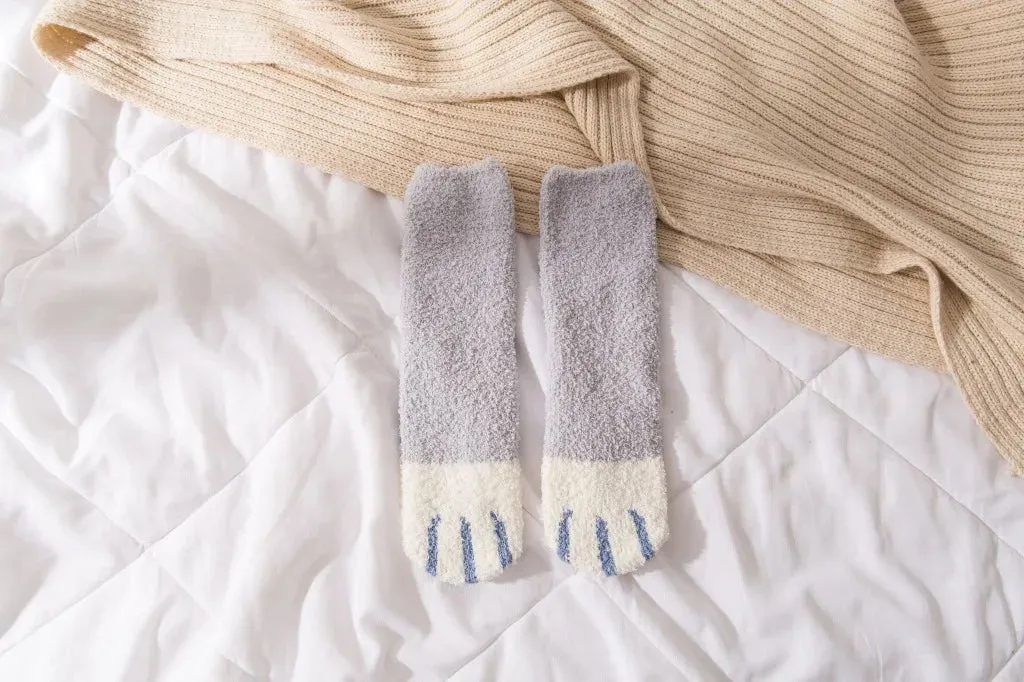 Cute Fluffy Pastel Cat Paw House Thick Socks