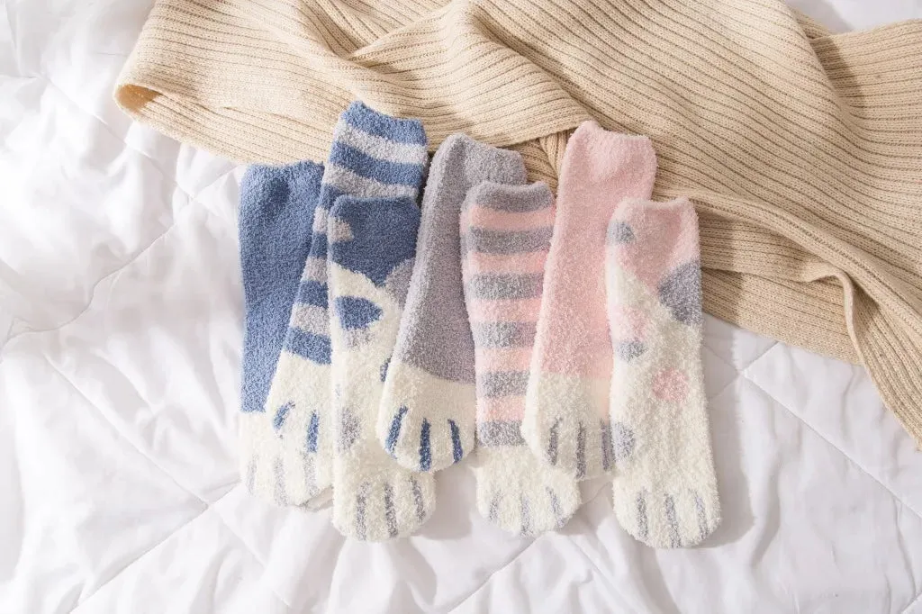 Cute Fluffy Pastel Cat Paw House Thick Socks