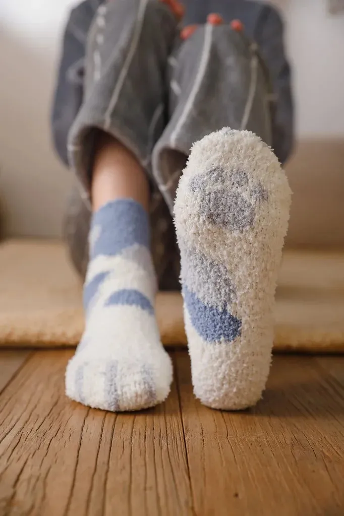 Cute Fluffy Pastel Cat Paw House Thick Socks