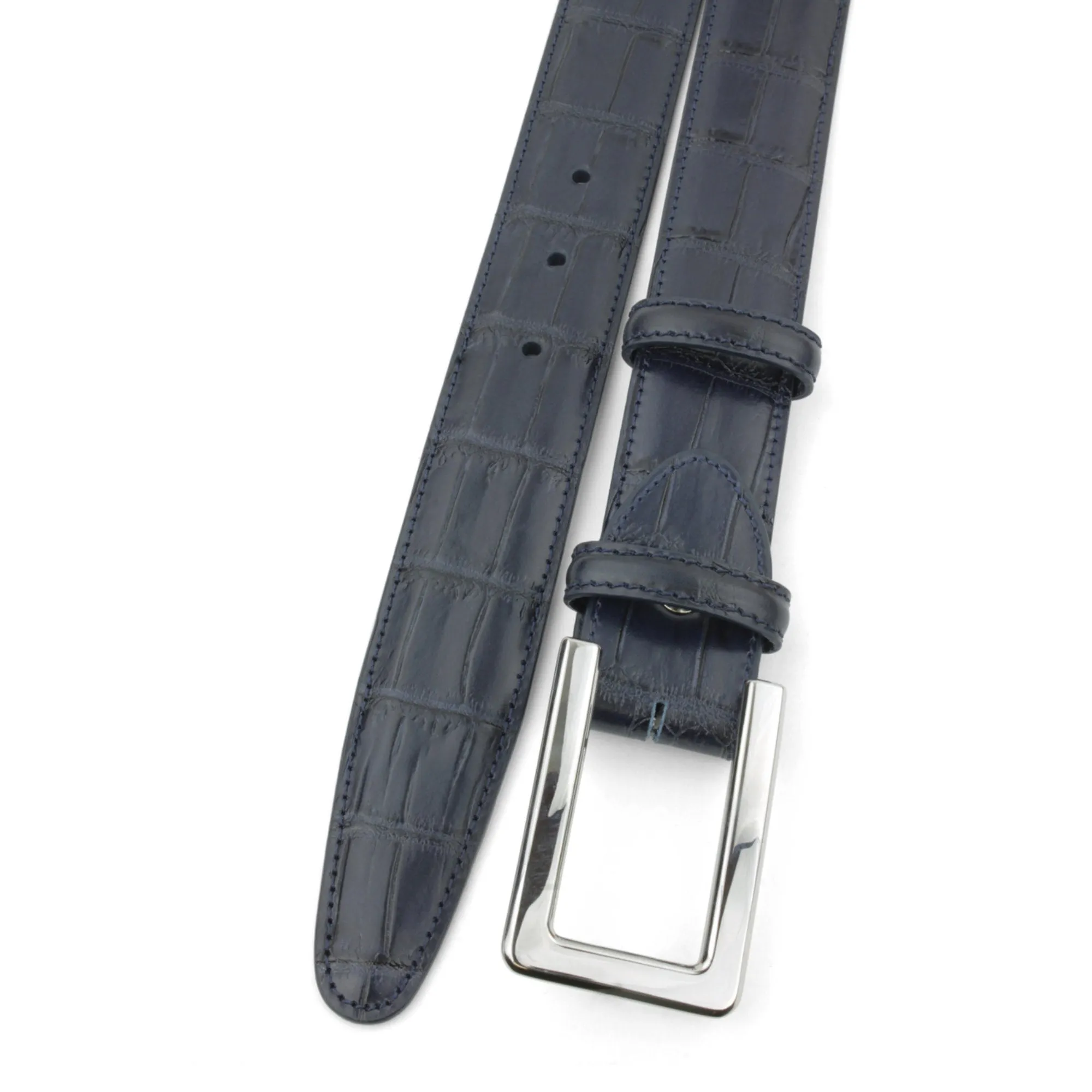 Deep Blue Mock Croc Tail Stainless Steel Flat C Belt