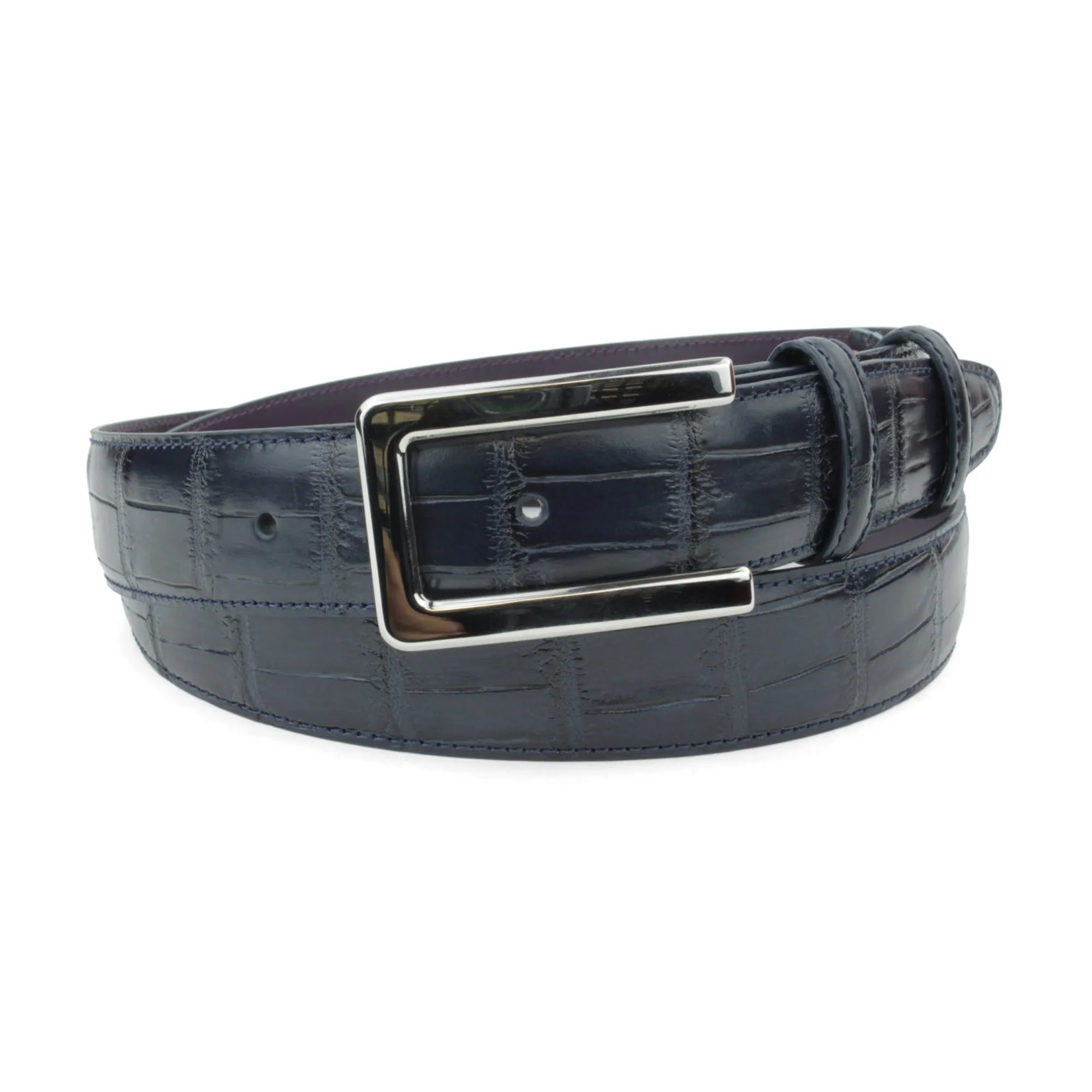 Deep Blue Mock Croc Tail Stainless Steel Flat C Belt