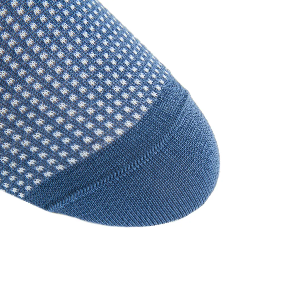 Indigo Blue and White Grenadine Cotton Sock Linked Toe Mid-Calf