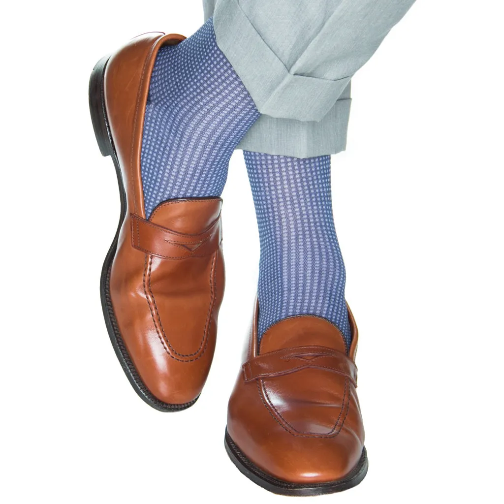 Indigo Blue and White Grenadine Cotton Sock Linked Toe Mid-Calf