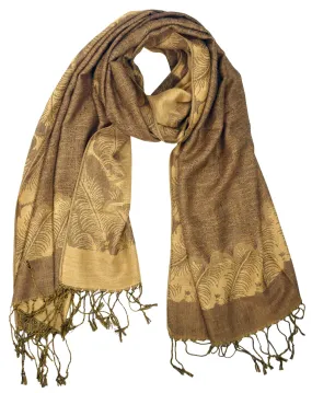 Khaki/Gold Ravishing Reversible Jacquard Paisley Pashmina Shawl Wrap for Women