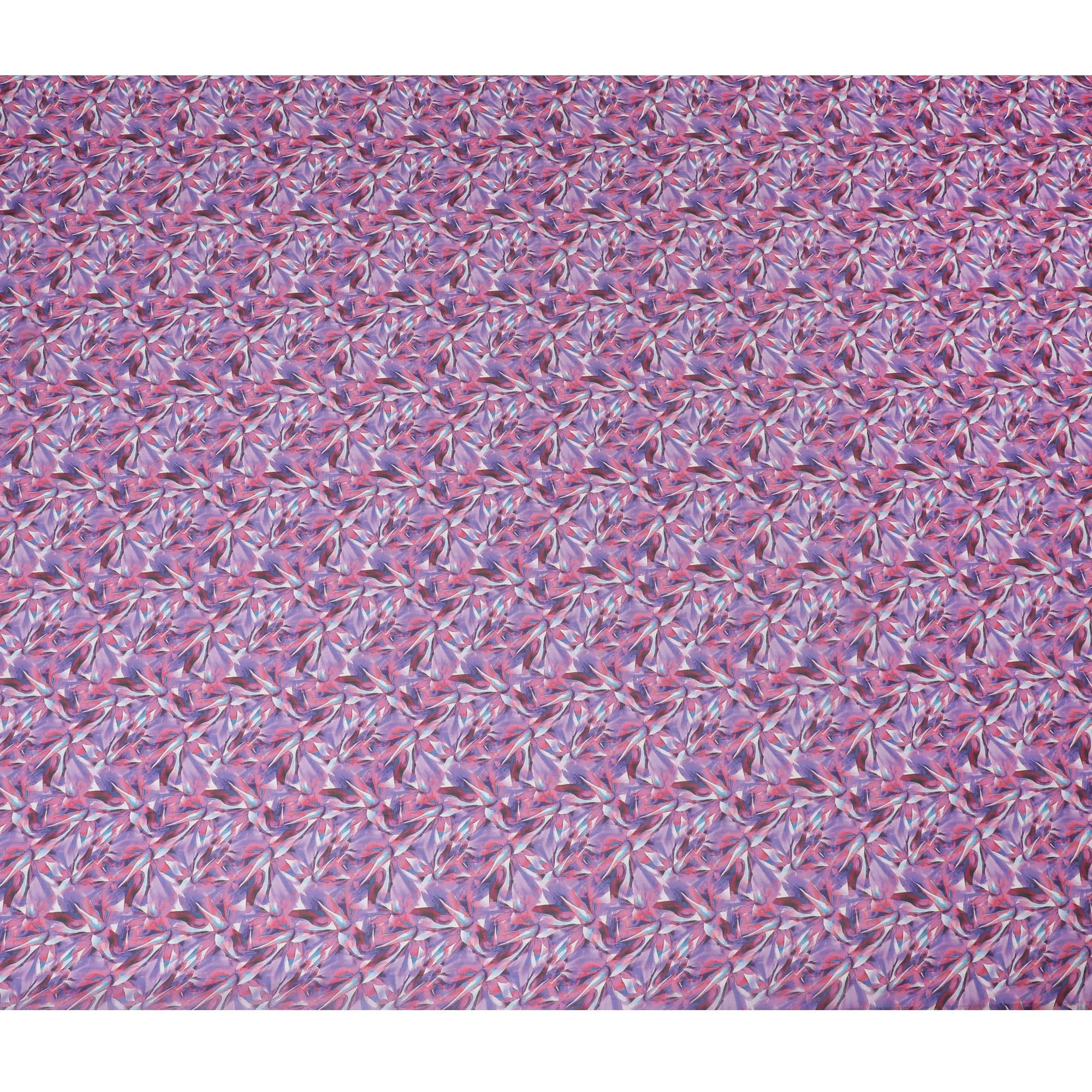 Lavender Synthetic Chiffon Fabric with Pink and Blue Leaf Print, 140 cm Wide-D19120