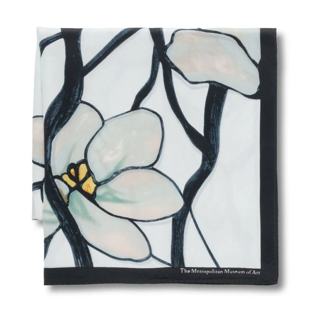 Louis C. Tiffany White Magnolia Crepe de Chine Silk Scarf