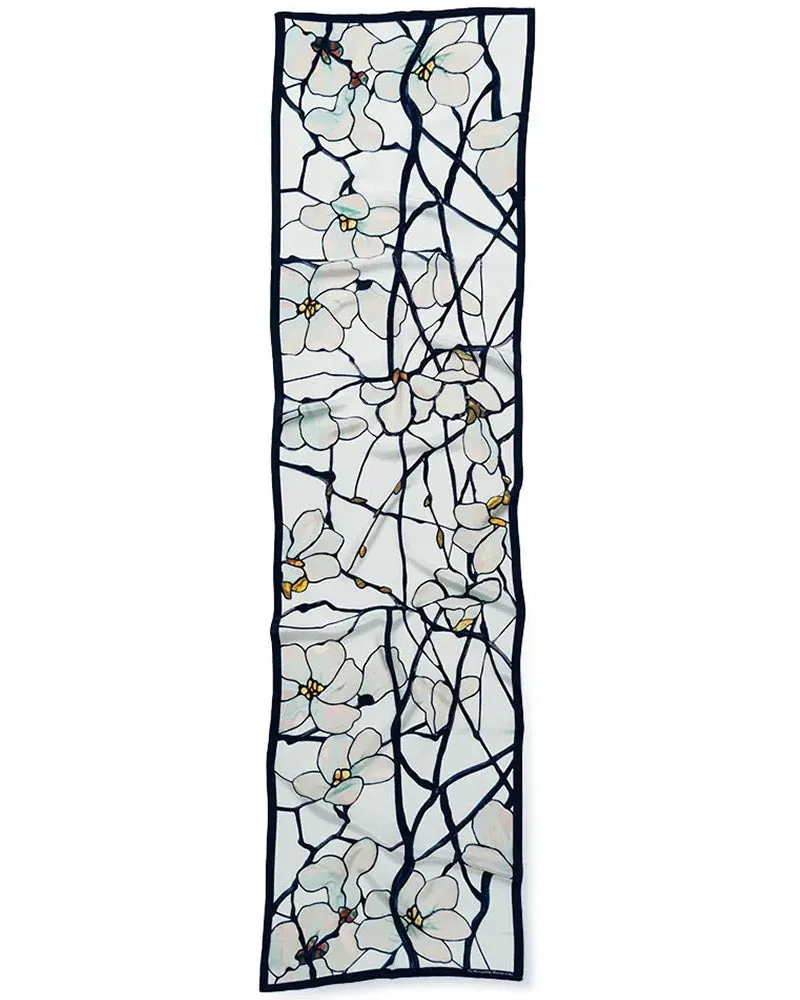 Louis C. Tiffany White Magnolia Crepe de Chine Silk Scarf