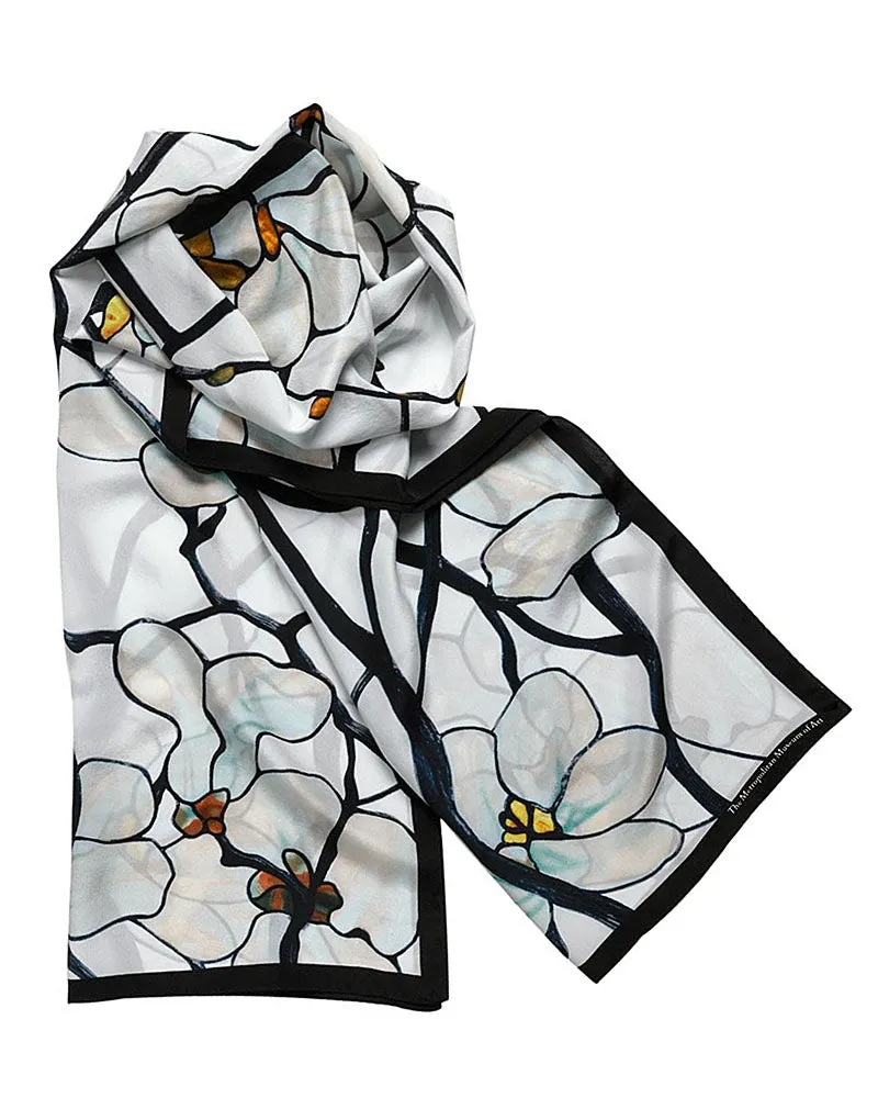 Louis C. Tiffany White Magnolia Crepe de Chine Silk Scarf