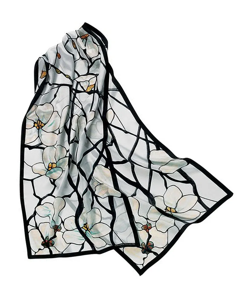 Louis C. Tiffany White Magnolia Crepe de Chine Silk Scarf