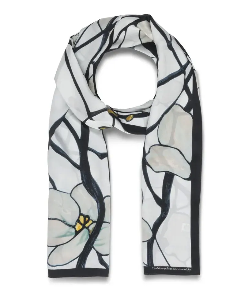 Louis C. Tiffany White Magnolia Crepe de Chine Silk Scarf