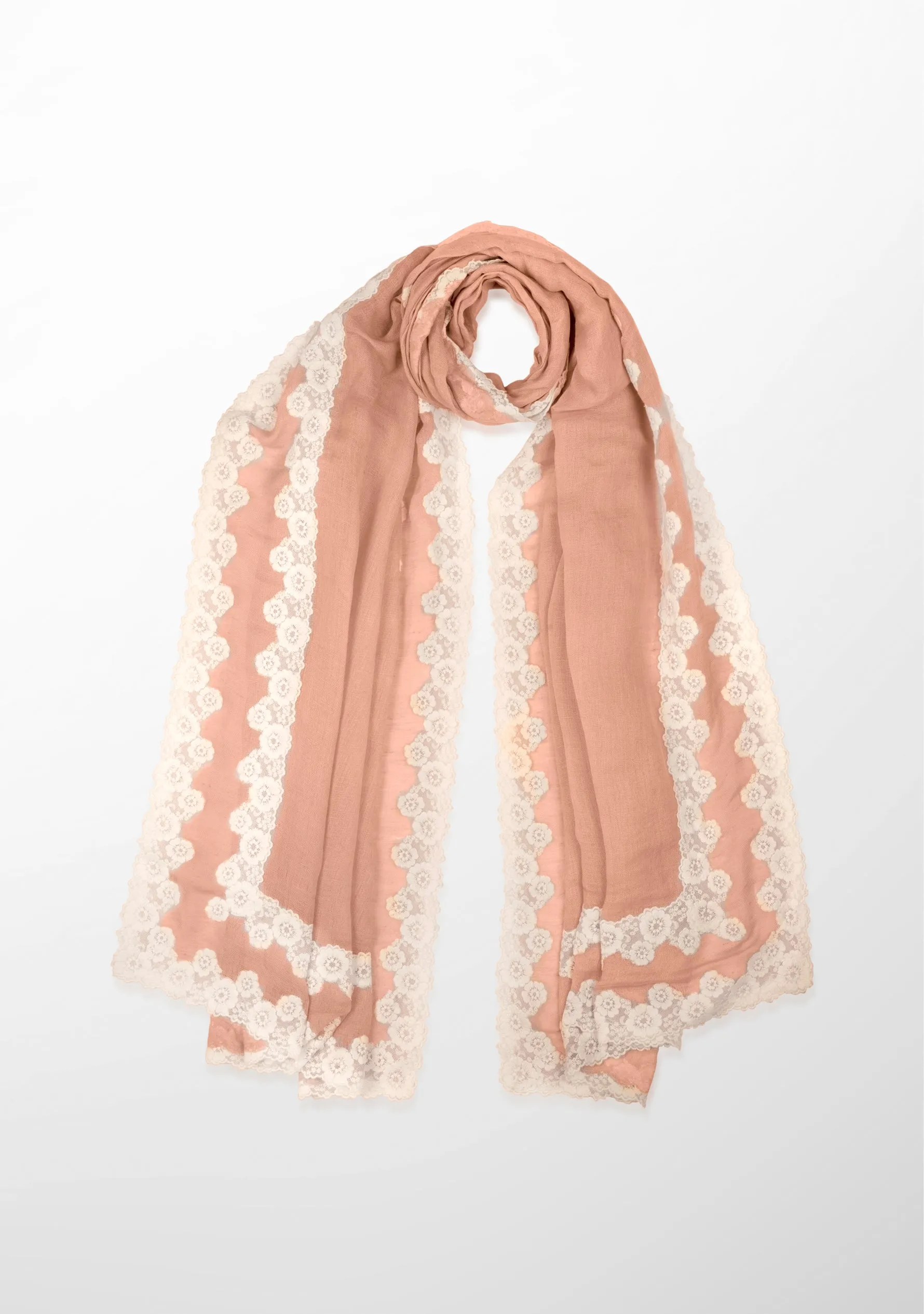 Lt. Copper Linen and Modal Scarf with a Double White Lace Border