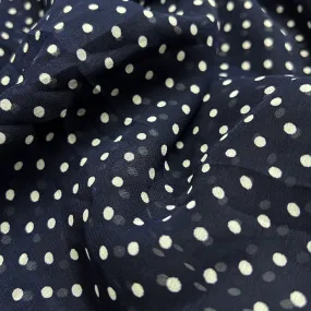 Navy Blue & White Polka Dot Printed Georgette Fabric