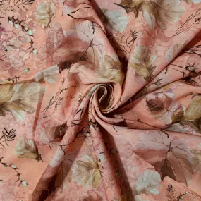 Orange Cream Floral Print Georgette Fabric