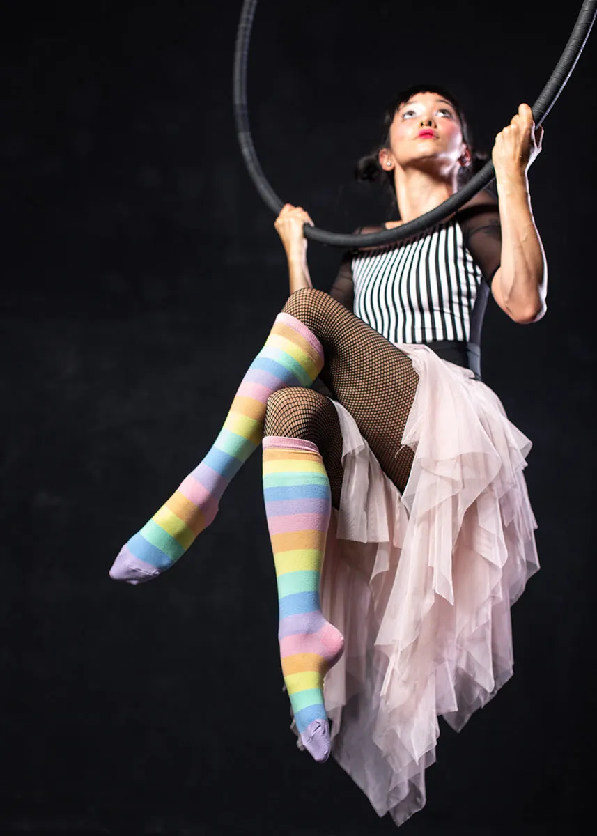 Pastel Rainbow Striped Knee Socks