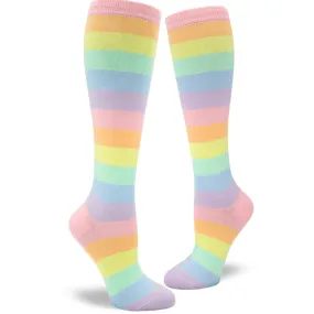 Pastel Rainbow Striped Women's Knee High Socks