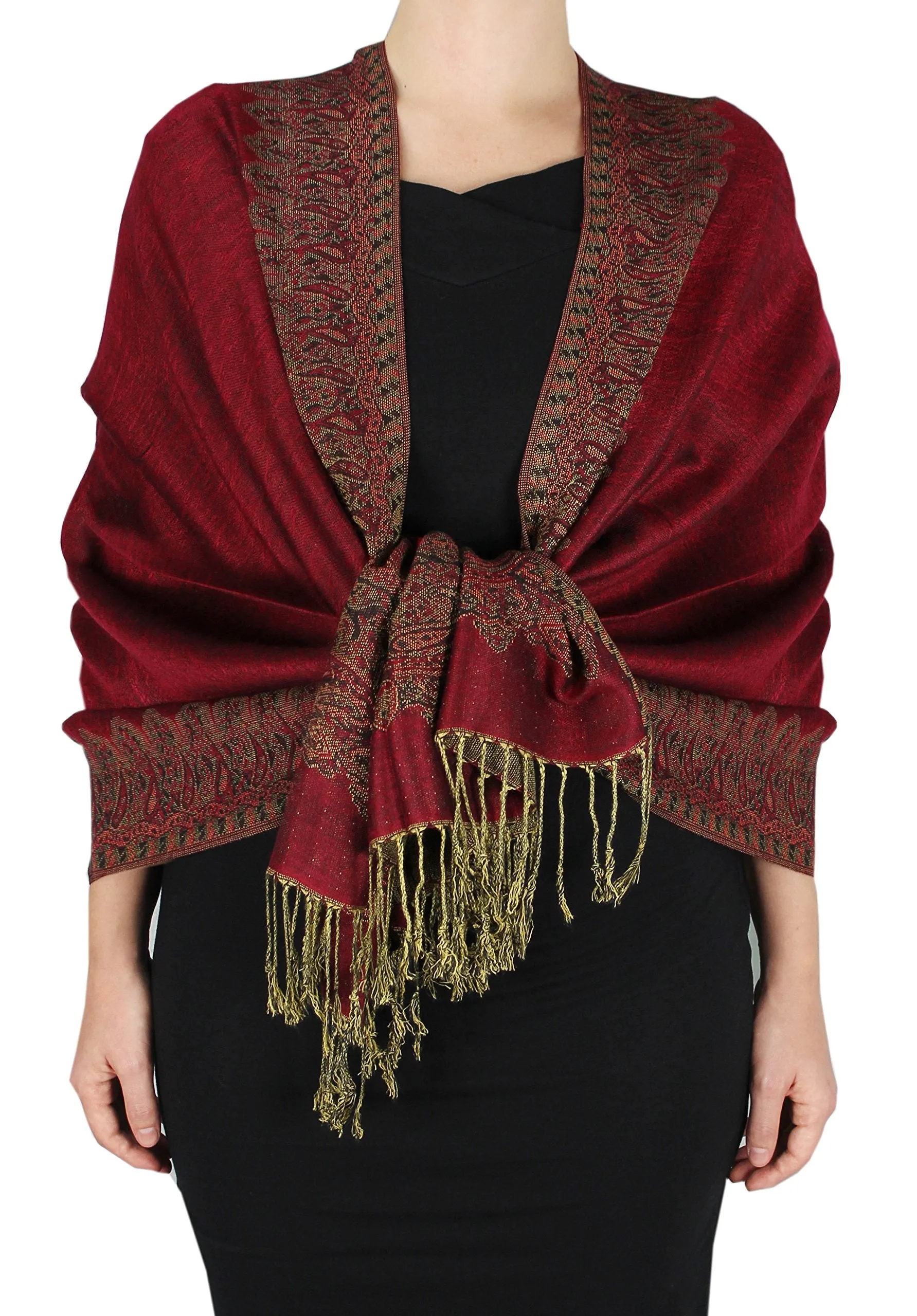 Ravishing Reversible Jacquard Paisley Pashmina Shawl Wrap for Women