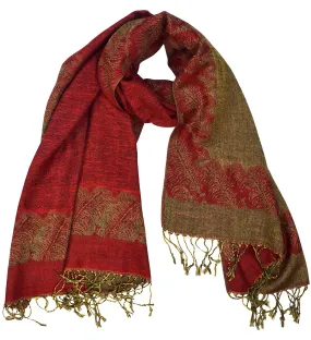 Red/ Taupe Ravishing Reversible Jacquard Paisley Pashmina Shawl Wrap for Women