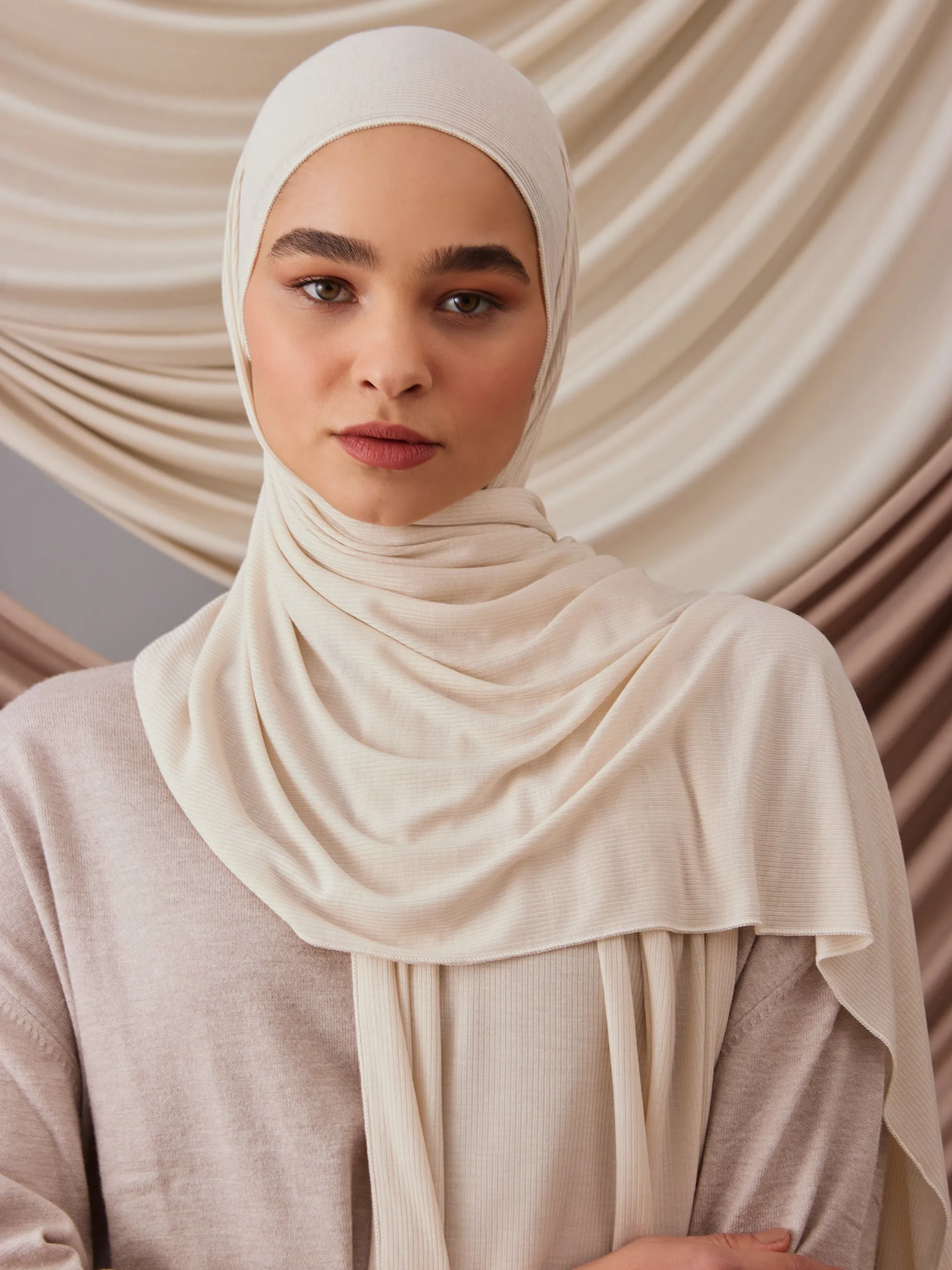 Ribbed Jersey Hijab Off-White