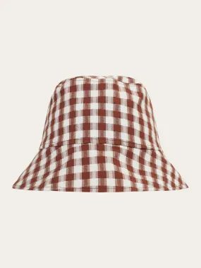 Seersucker checkered bucket hat - GOTS/Vegan - Brown check