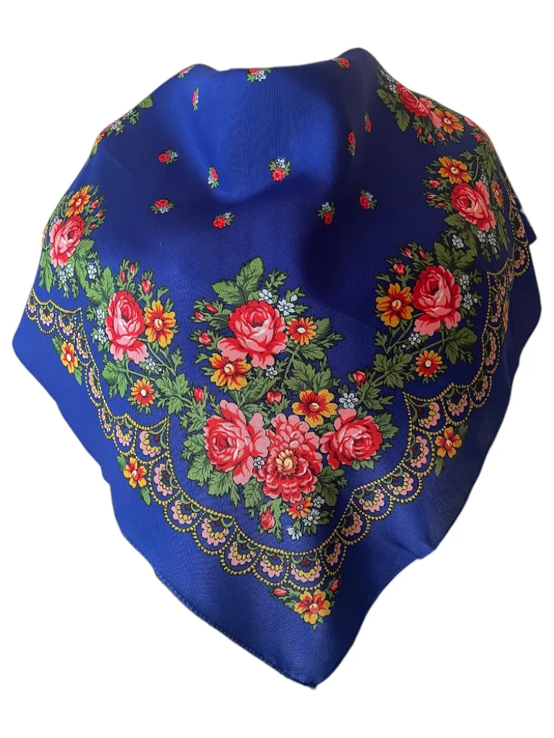 Traditional Polish Folk Head Scarf - Highlander Collection, Sapphire