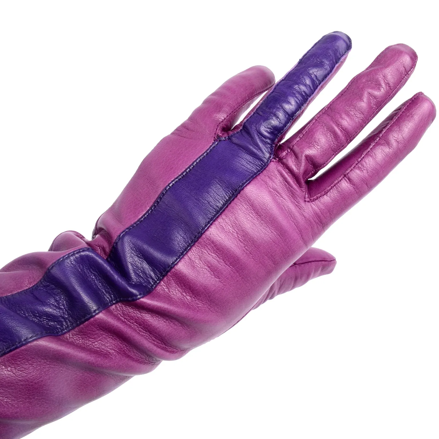 Vintage 3/4 Length Anne Klein Purple and Magenta Pink Leather Gloves