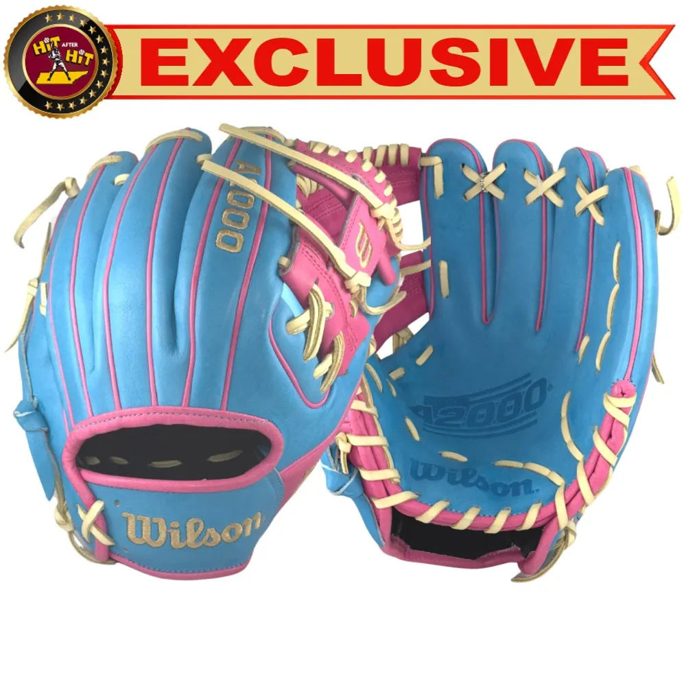 Wilson Custom A2000 1786 11.5" Infield Glove: Sky Blue and Flamingo Pink