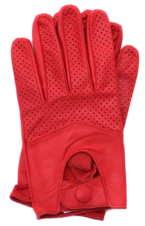 Women's Leather Half Mesh Driving Gloves - Red