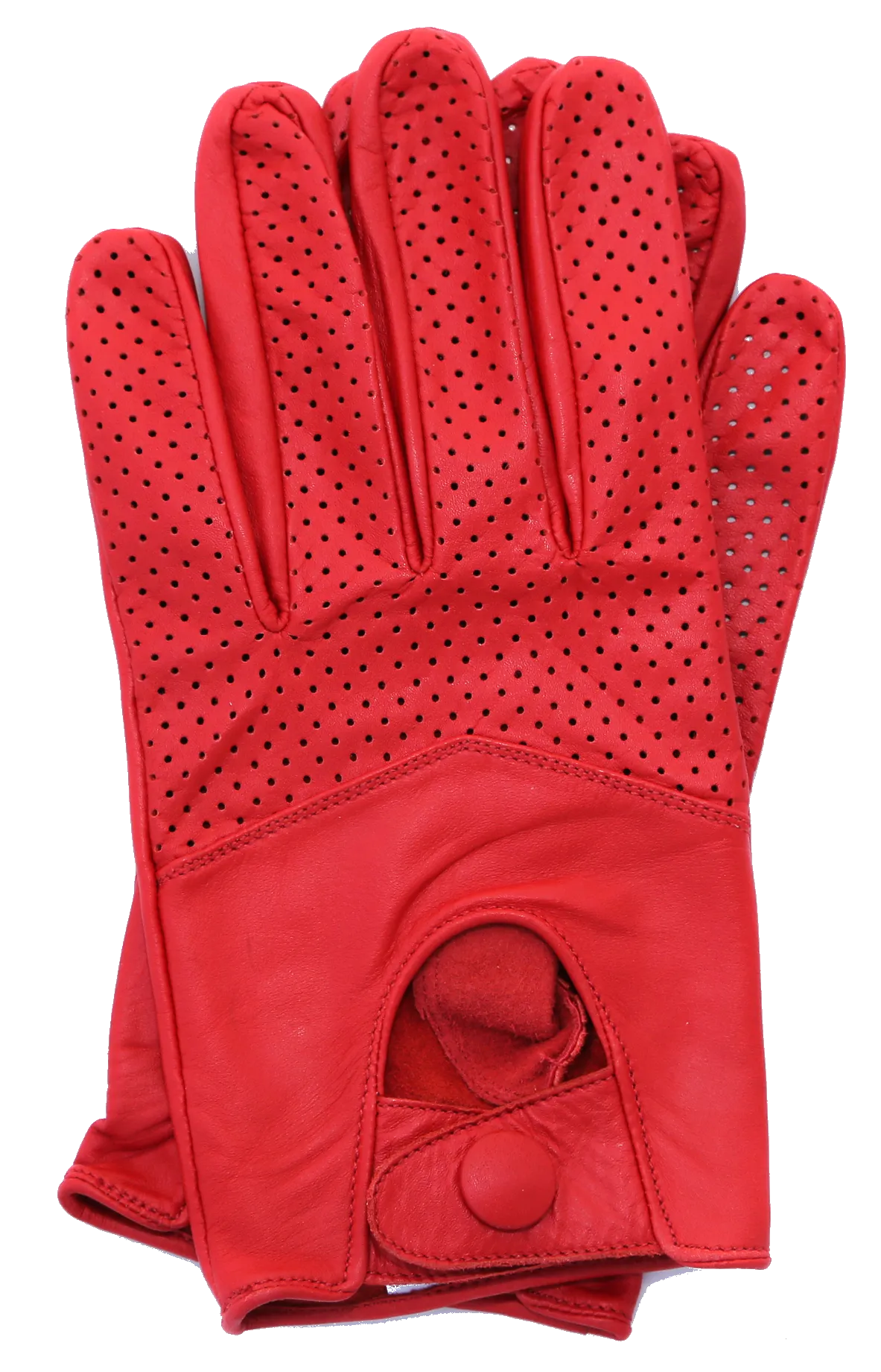 Women's Leather Half Mesh Driving Gloves - Red