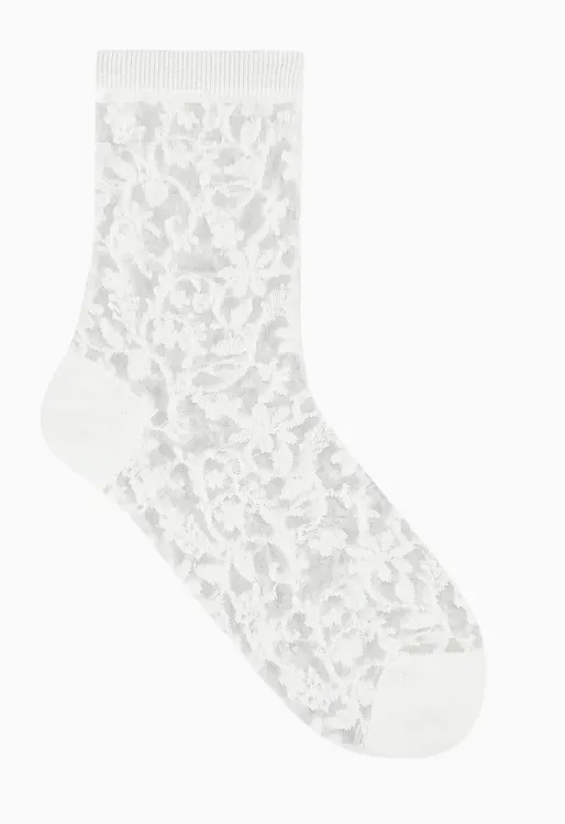 Women's Semi Sheer Lace See-Through Crew Socks - White