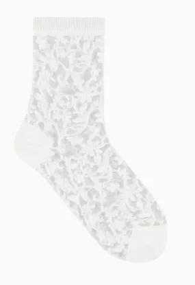 Women's Semi Sheer Lace See-Through Crew Socks - White