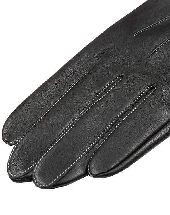 Women's Three-Point Leather Gloves with Contrasting Stitching