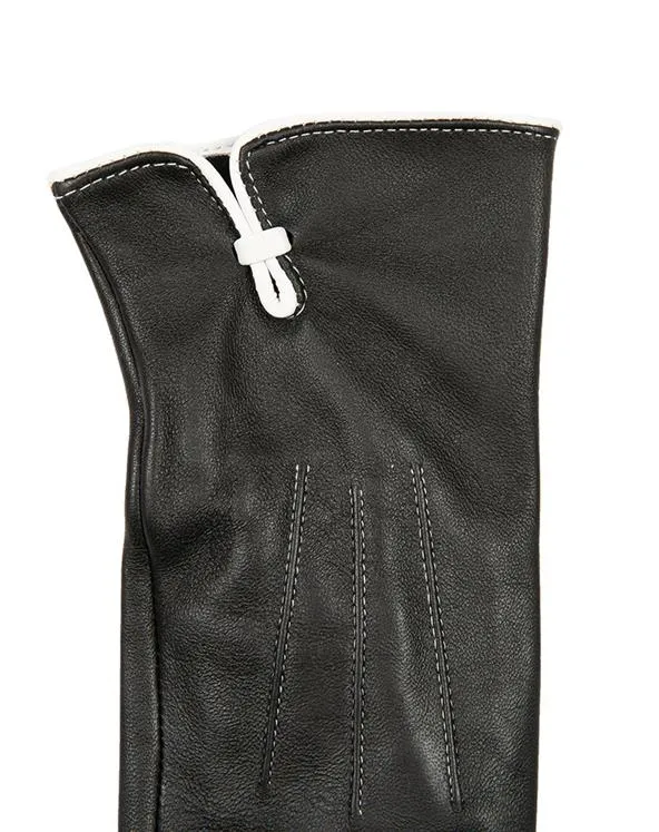 Women's Three-Point Leather Gloves with Contrasting Stitching